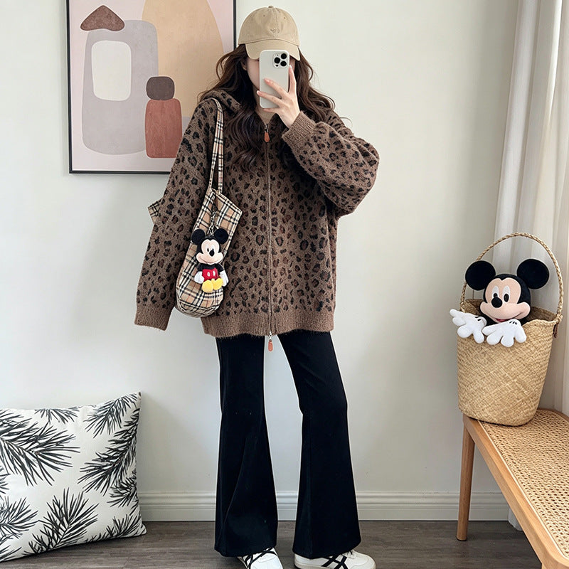 Women's Leopard-Print Hooded Sweater
