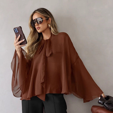 Elegant and Chiffon Blouse with Batwing Sleeves