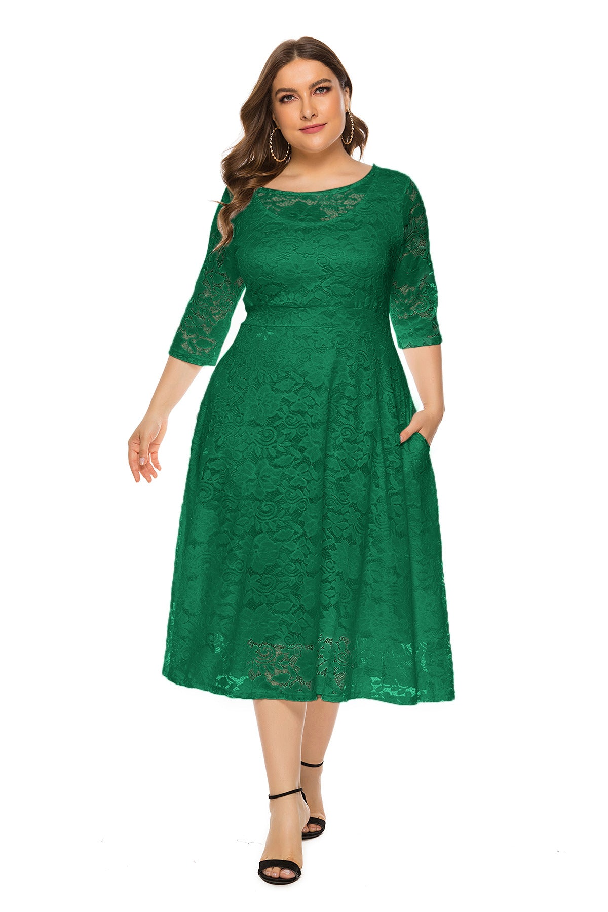 Women's Plus Size Cutout Lace Midi Evening Dress
