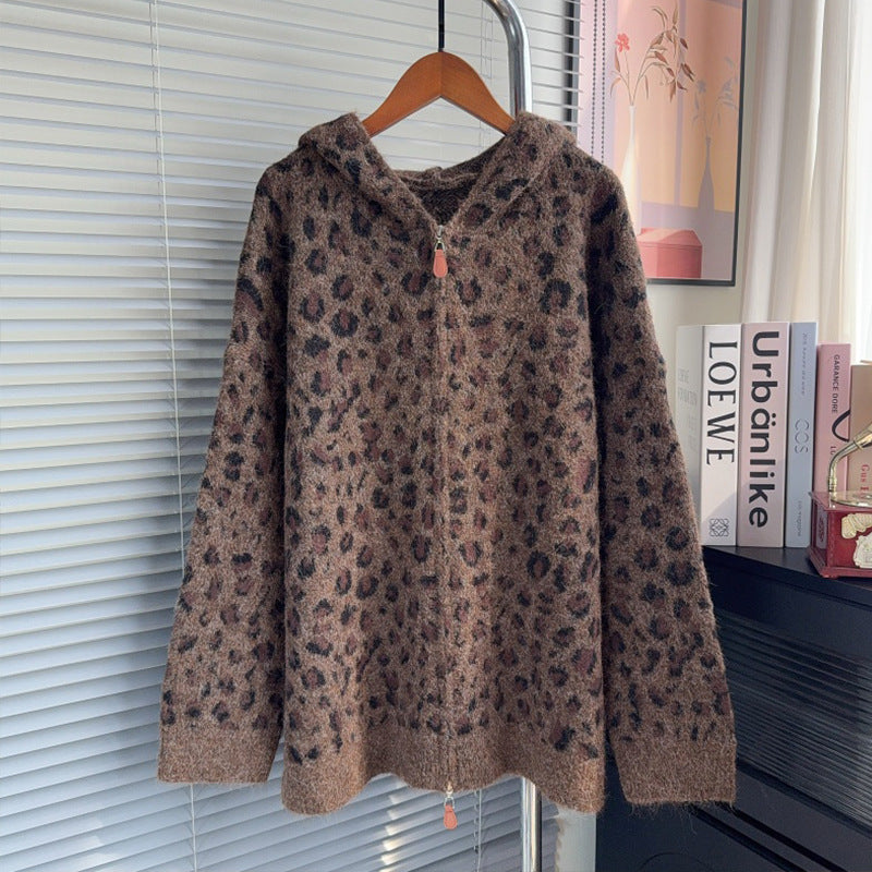 Women's Leopard-Print Hooded Sweater