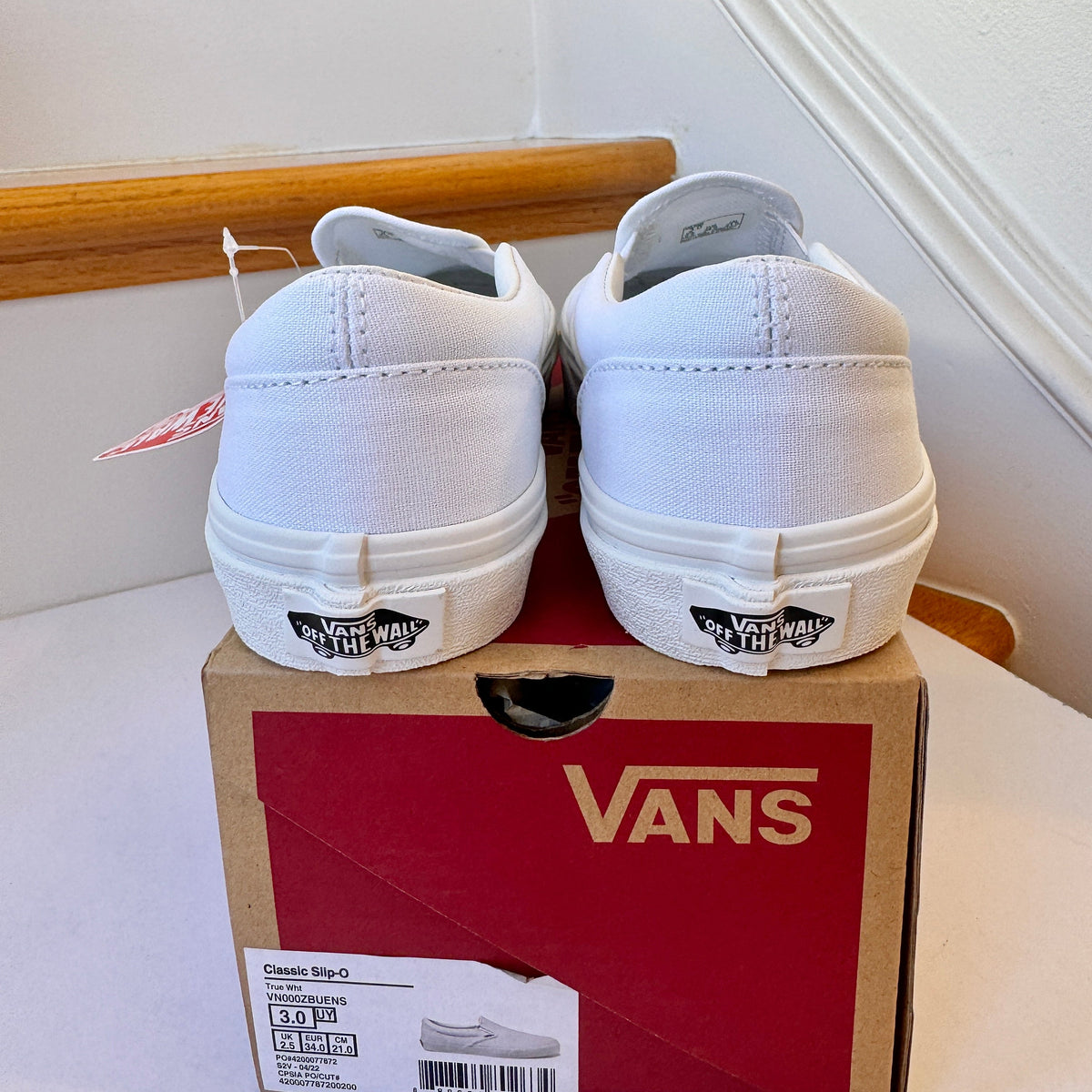 Vans Kids’ Classic Slip-On Sneakers — All White, New