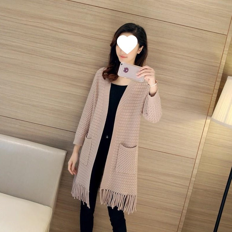 Tassel-Detail V-Neck Cardigan