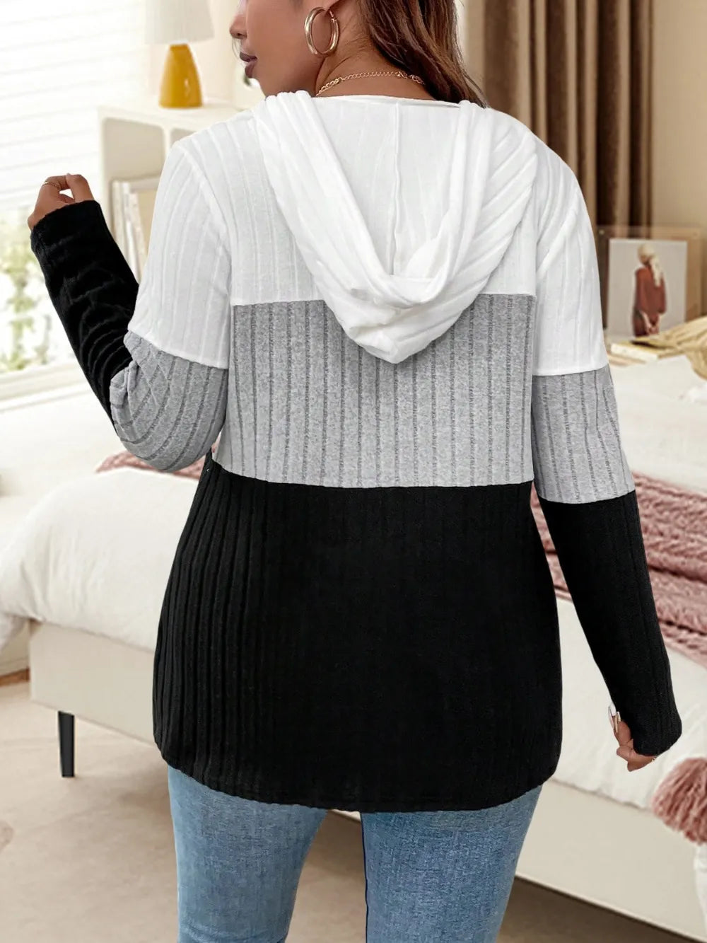 Women's Plus Size Color-Block Knit Hoodie