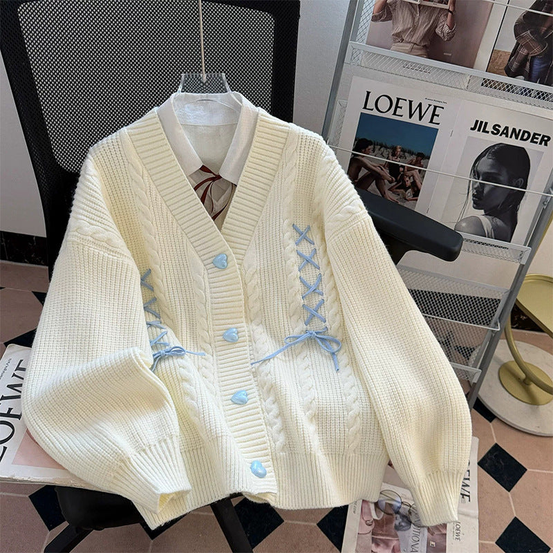 Women's Heart-Button Knit Cardigan