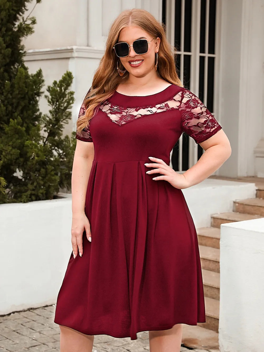 Women's Plus Size Ruched Short-Sleeve Dress