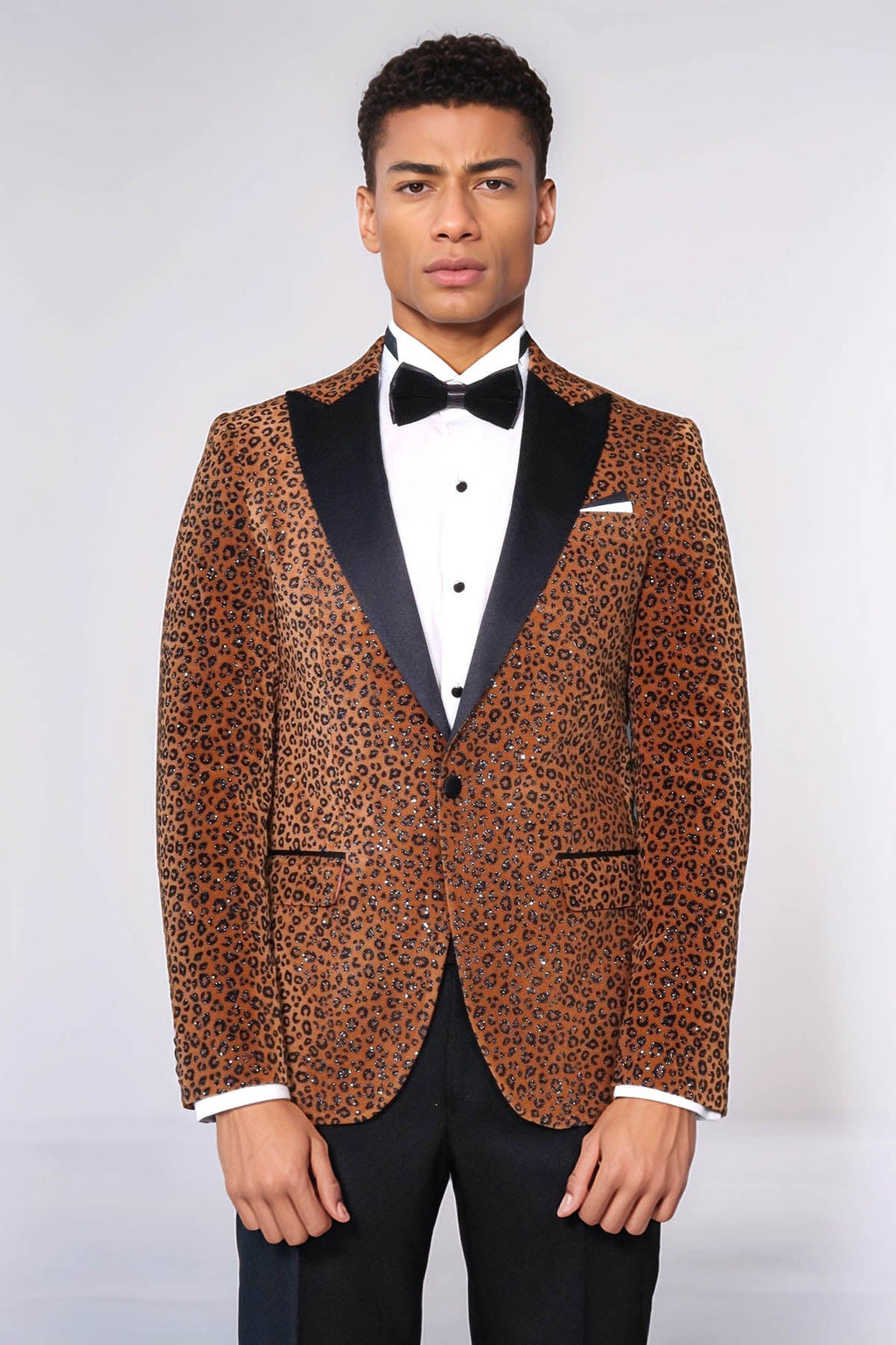 Men's Yellow Leopard Print Slim-Fit Blazer