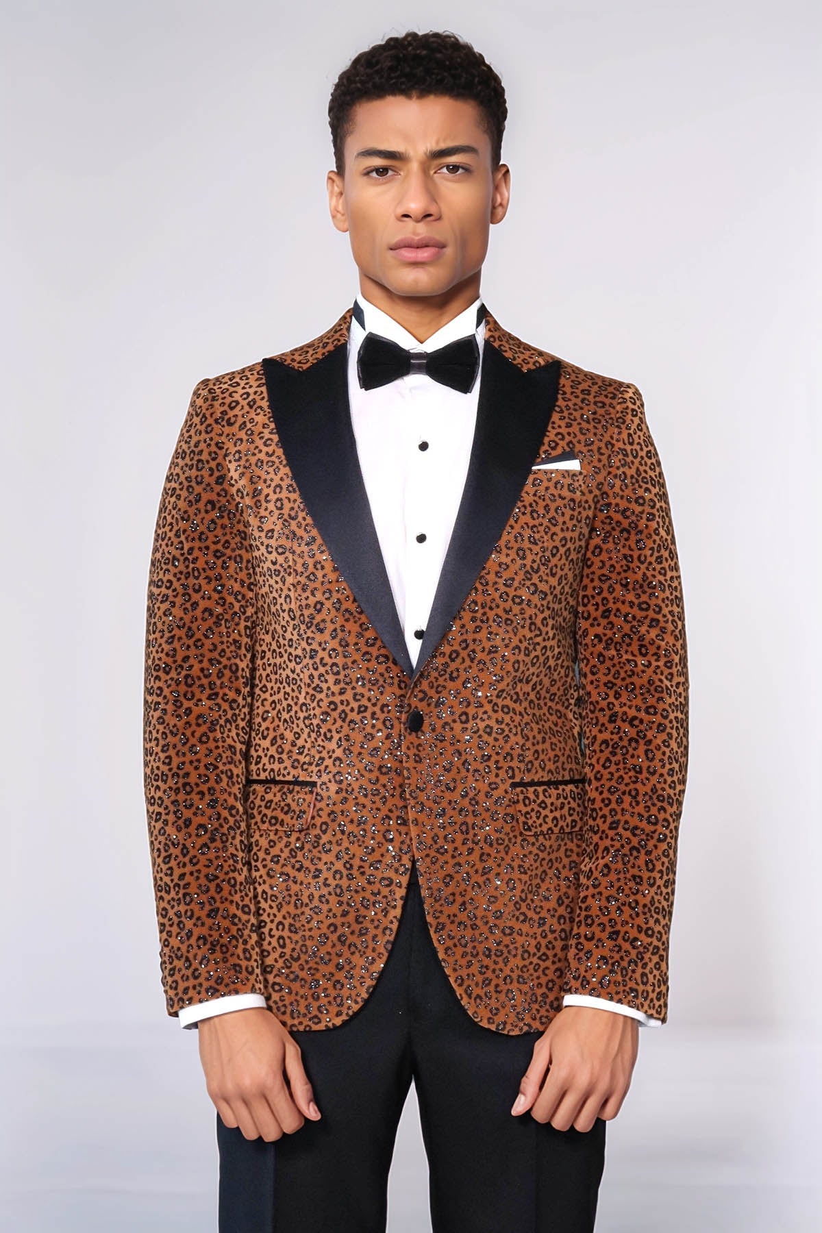 Men's Yellow Leopard Print Slim-Fit Blazer