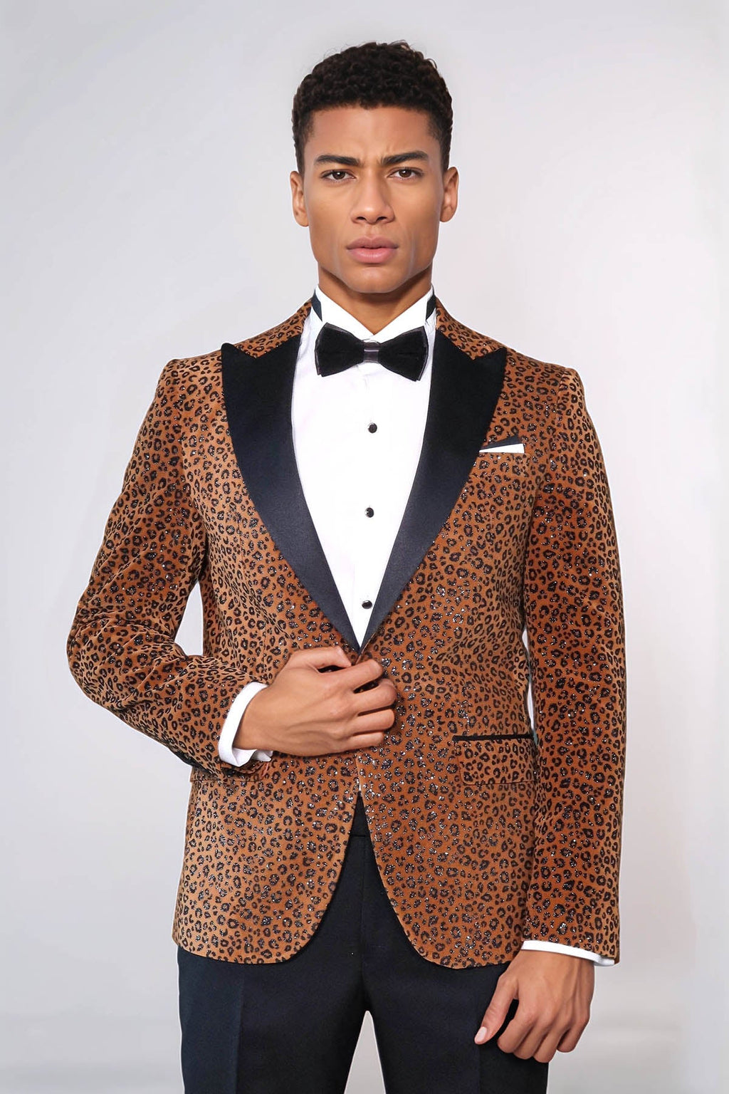 Men's Yellow Leopard Print Slim-Fit Blazer