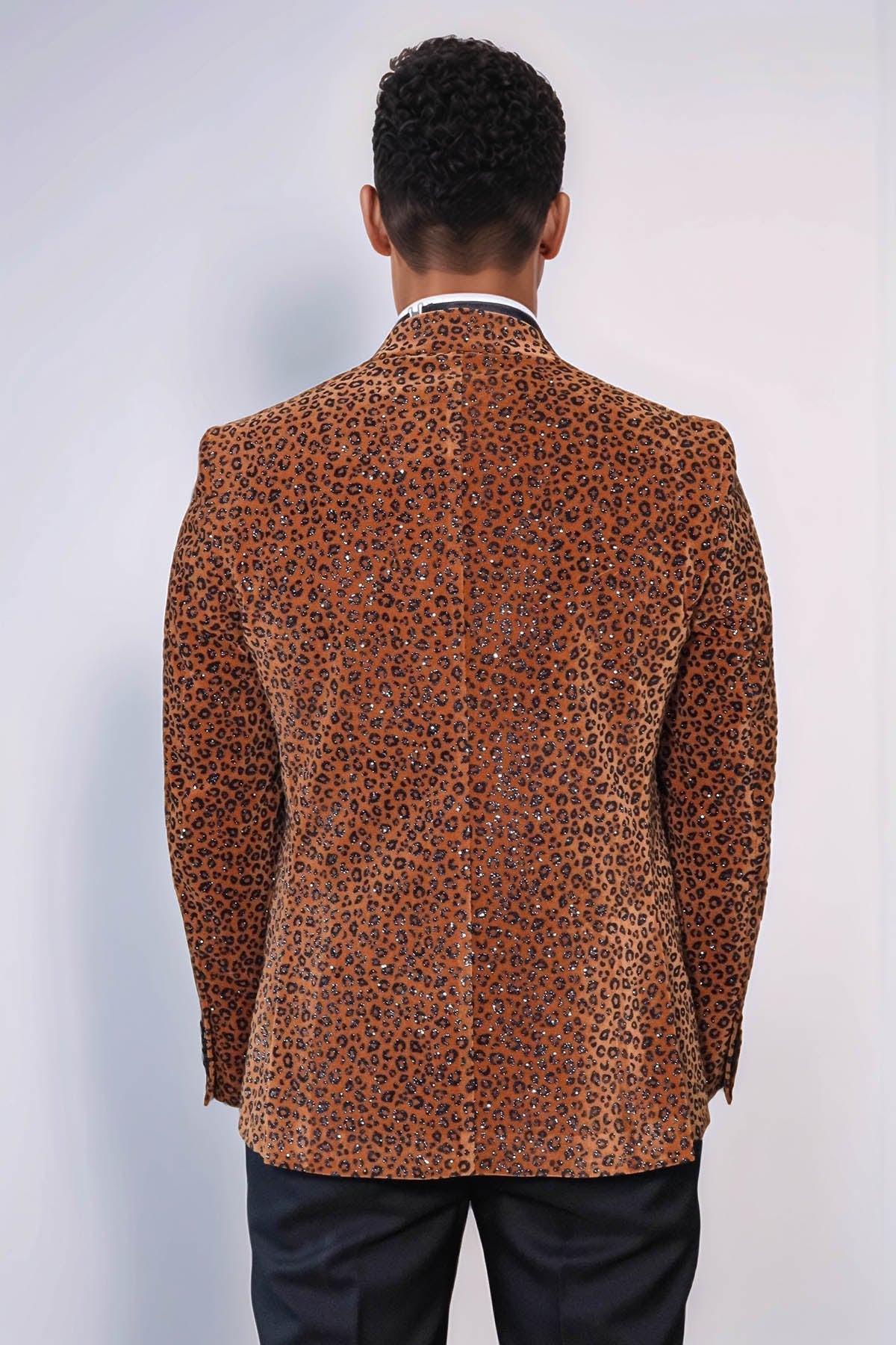 Men's Yellow Leopard Print Slim-Fit Blazer
