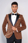 Men's Yellow Leopard Print Slim-Fit Blazer