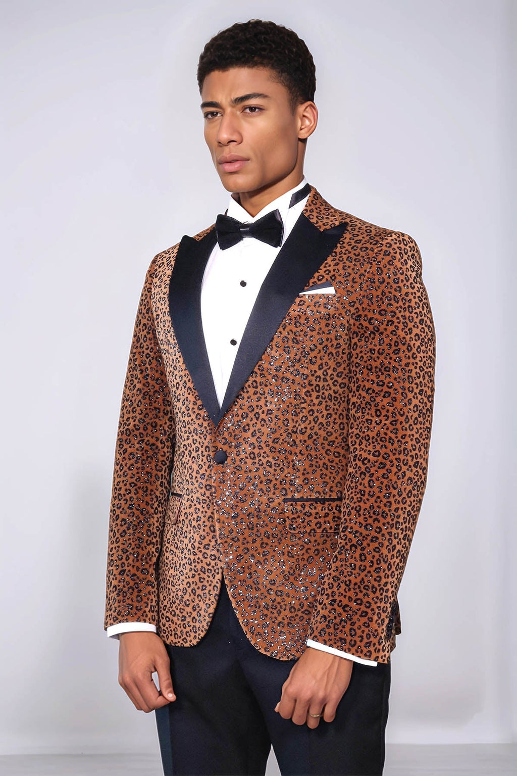 Men's Yellow Leopard Print Slim-Fit Blazer