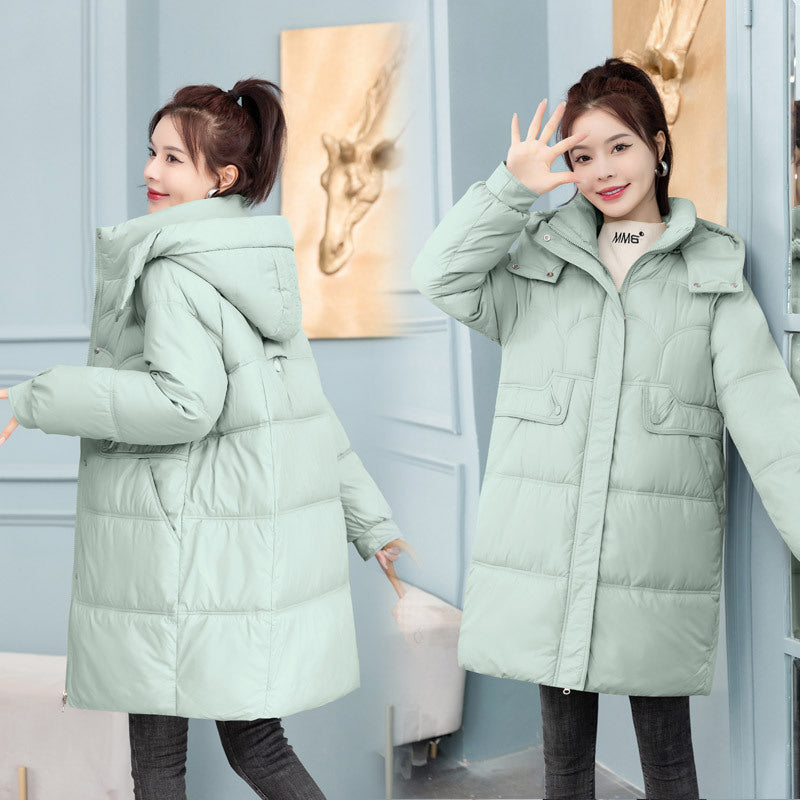 Women's Plus Size Hooded Mid-Length Puffer Coat