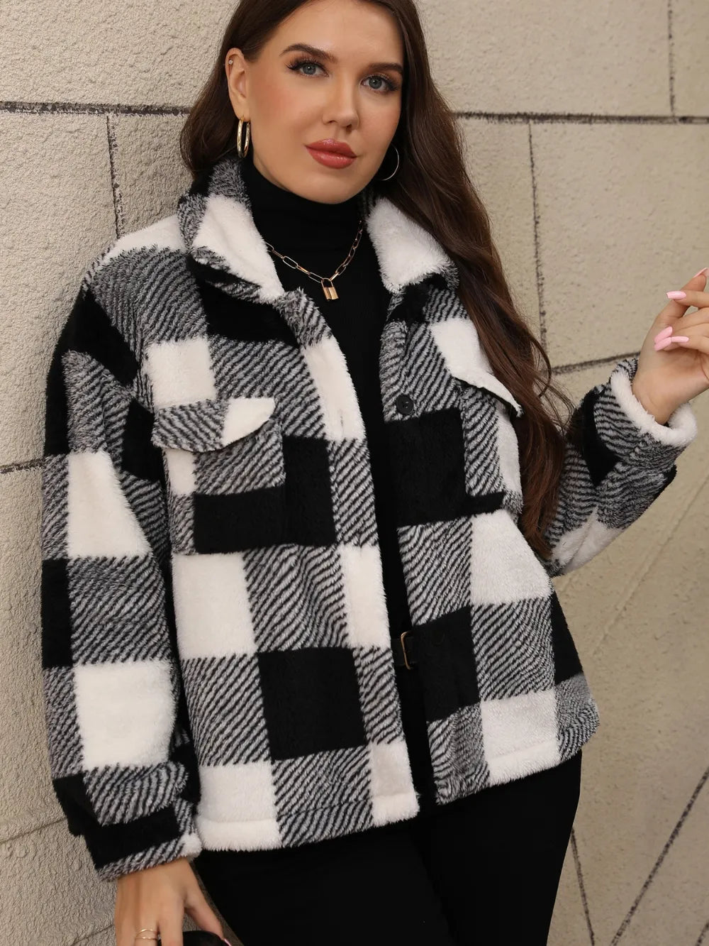 Women's Plus Size Plaid Jacket