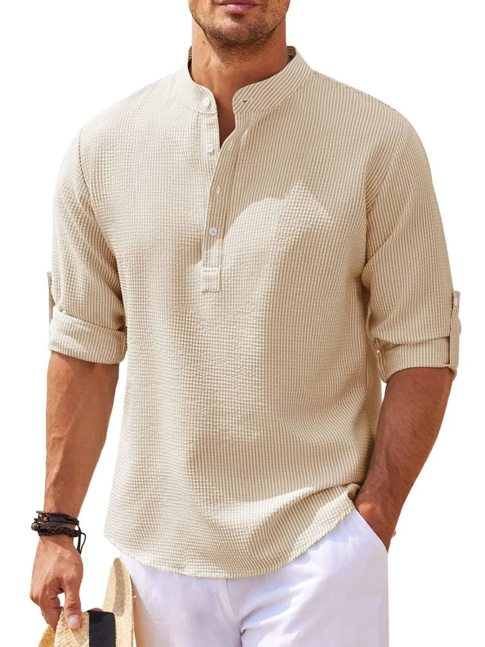 Men's Plus Size Half-Button Long-Sleeve Shirt
