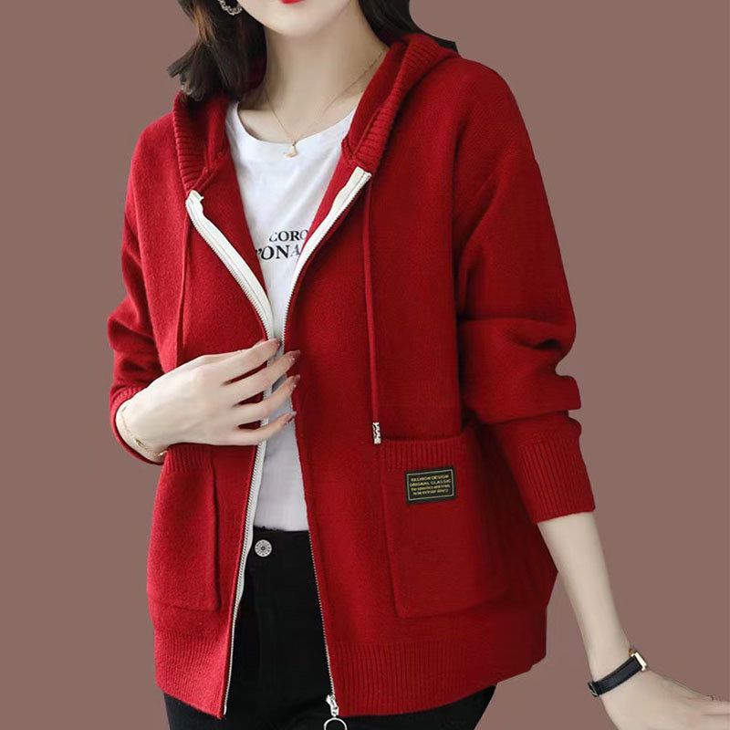 Hooded Zip-Front Knit Jacket