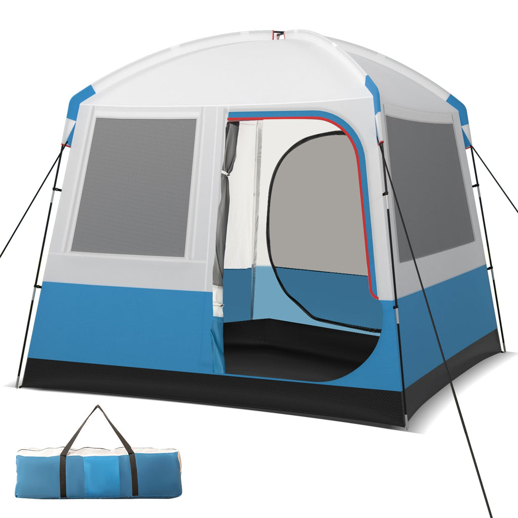5-Person Camping Tent with Mesh Windows & Carry Bag — Blue/White