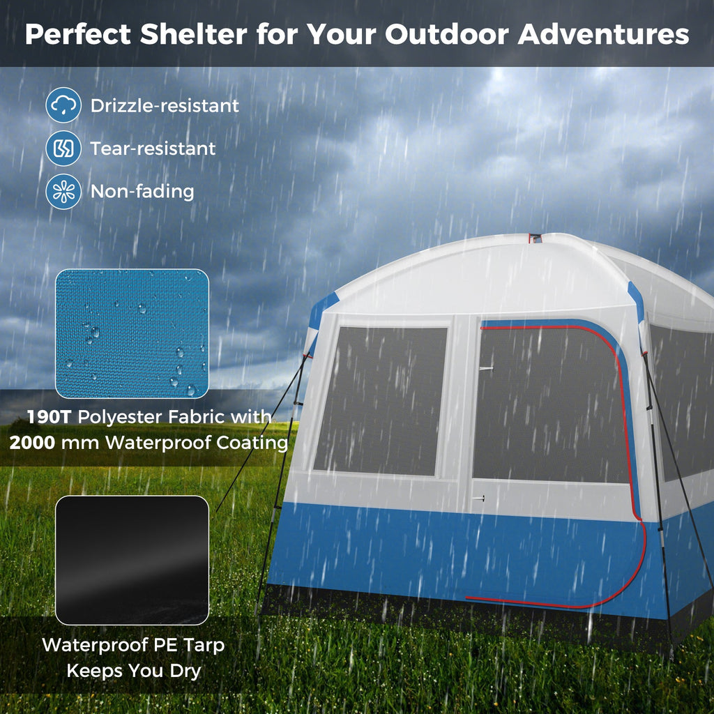 5-Person Camping Tent with Mesh Windows & Carry Bag — Blue/White