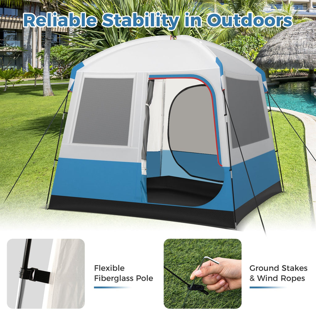 5-Person Camping Tent with Mesh Windows & Carry Bag — Blue/White