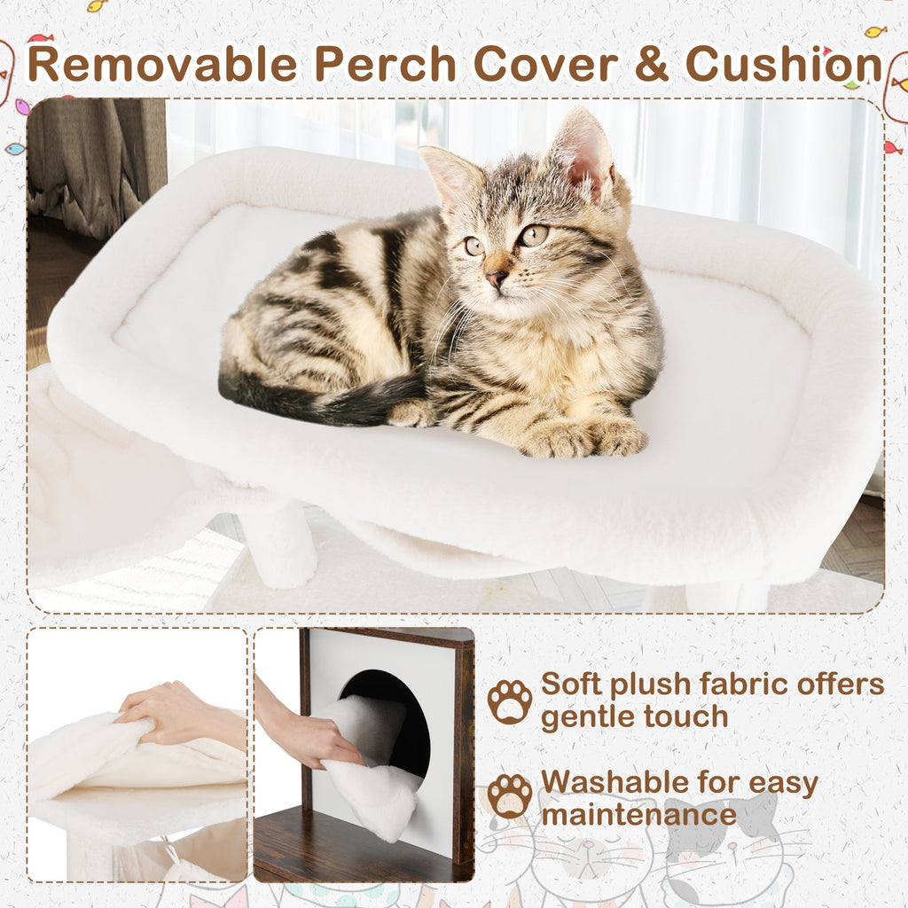 Cat Tree with Litter Box Enclosure for Indoor Cats-Rustic Brown