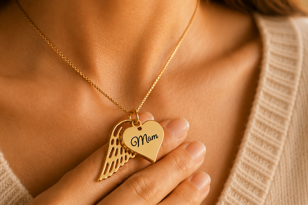 Personalized Angel Wing Heart Memorial Name Necklace