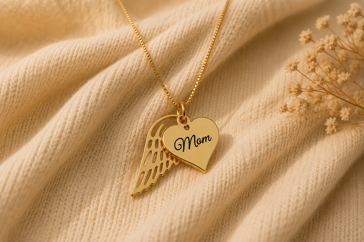 Personalized Angel Wing Heart Memorial Name Necklace