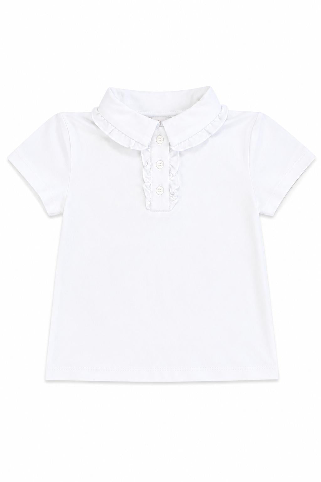 Girls' White Short-Sleeve Ruffle Polo