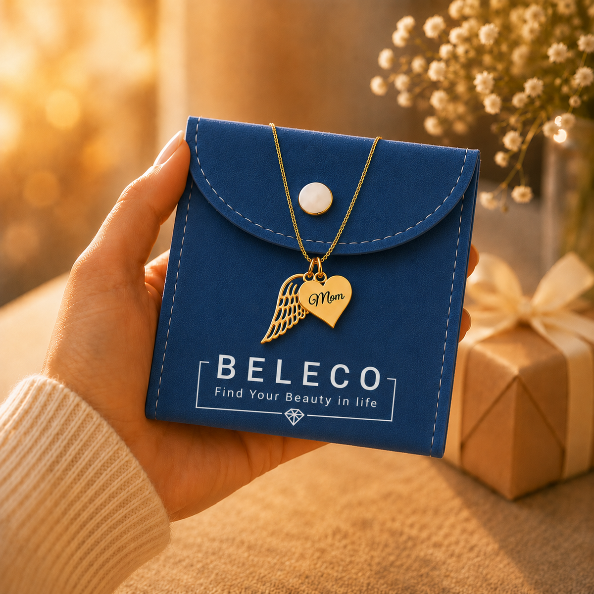 Personalized Angel Wing Heart Memorial Name Necklace