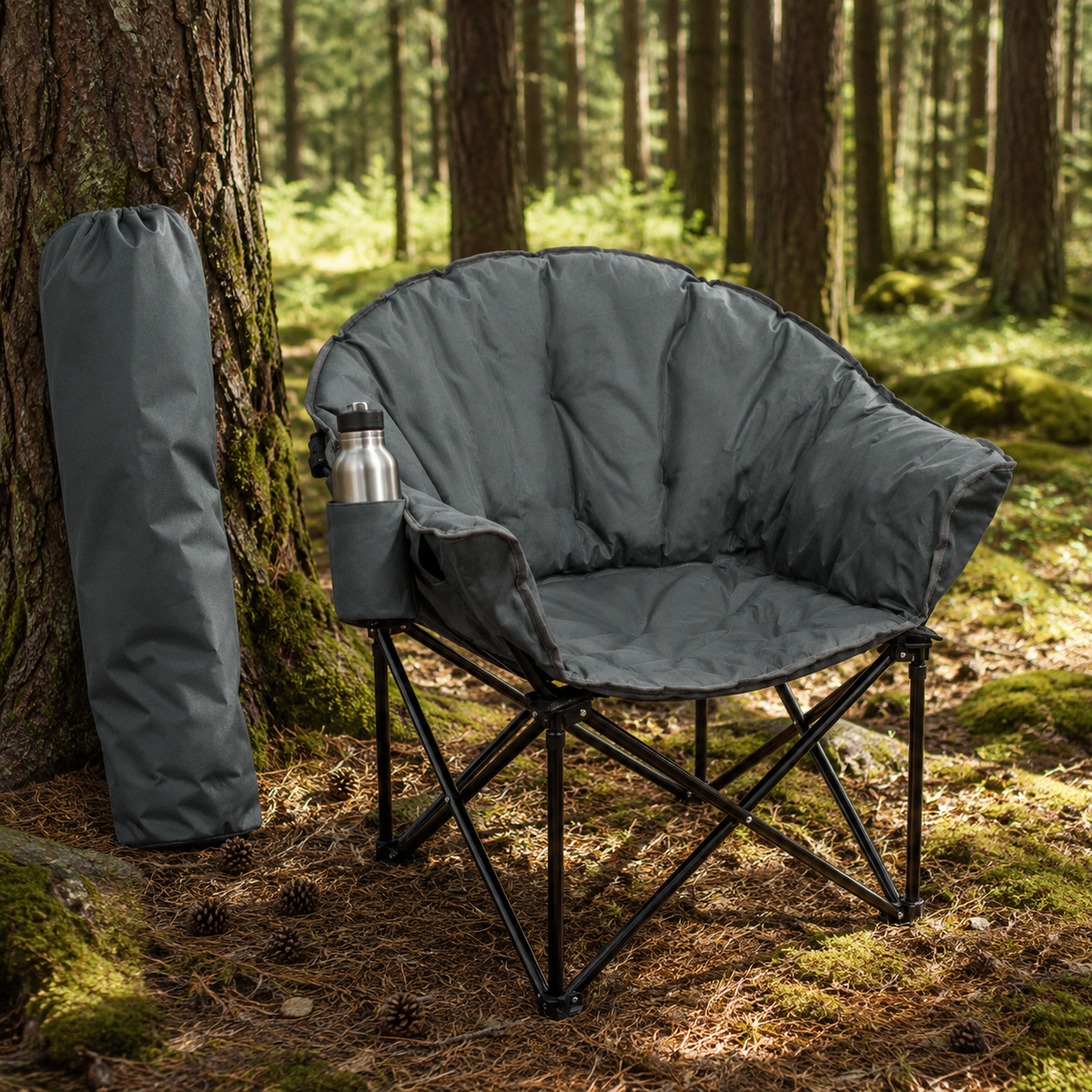Padded Folding Moon Camping Chair with Carry Bag