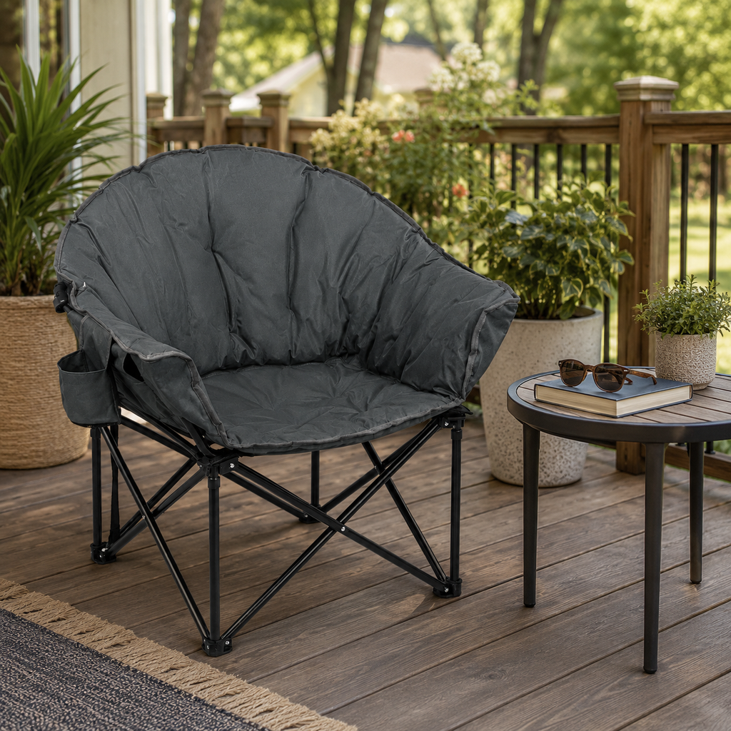Padded Folding Moon Camping Chair with Carry Bag