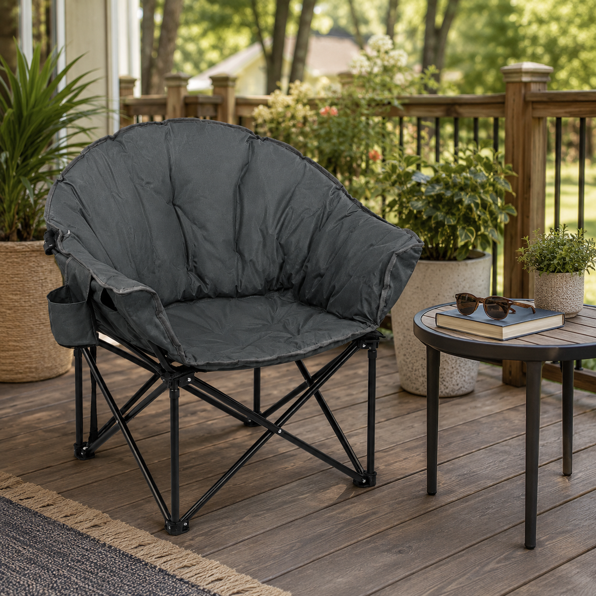 Padded Folding Moon Camping Chair with Carry Bag