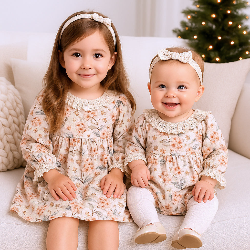 Girls' Vintage Floral Linen-Blend Dress