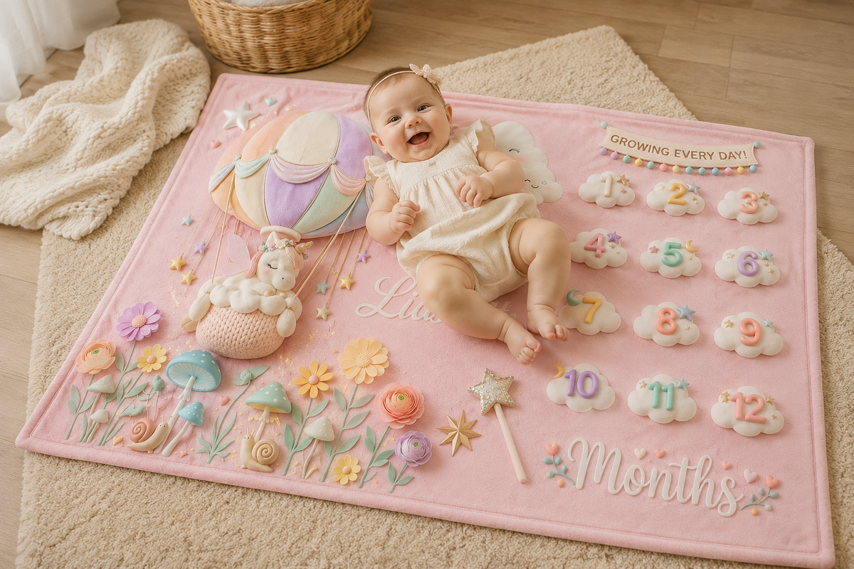 Personalized Unicorn Baby Milestone Blanket with Name