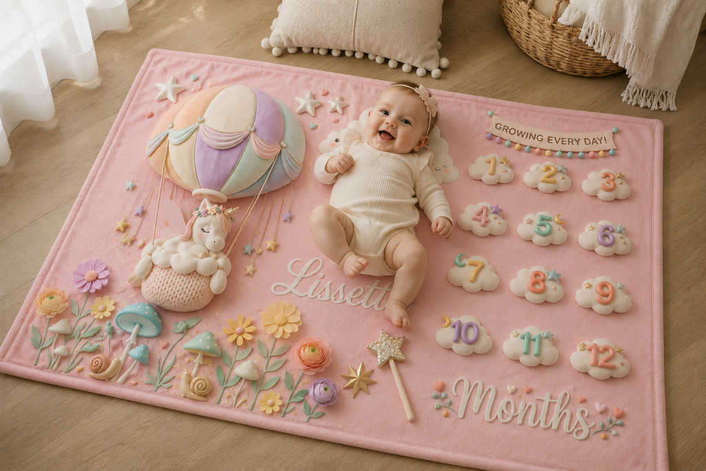 Personalized Unicorn Baby Milestone Blanket with Name