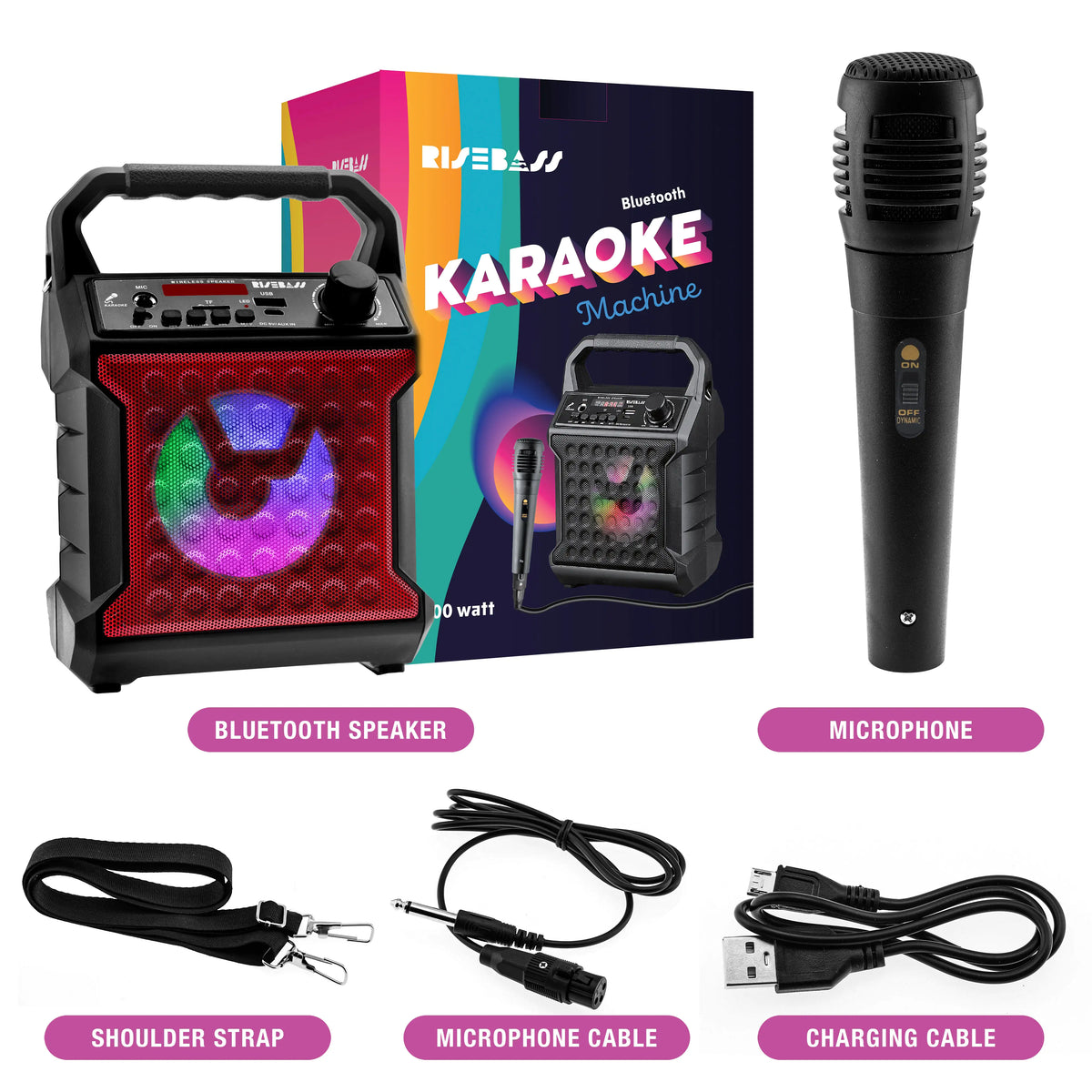 Risebass Rechargeable Bluetooth Karaoke Speaker & Microphone