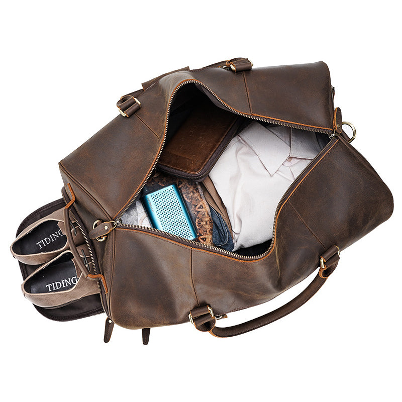 Handmade Crazy Horse Leather Travel Duffle Bag