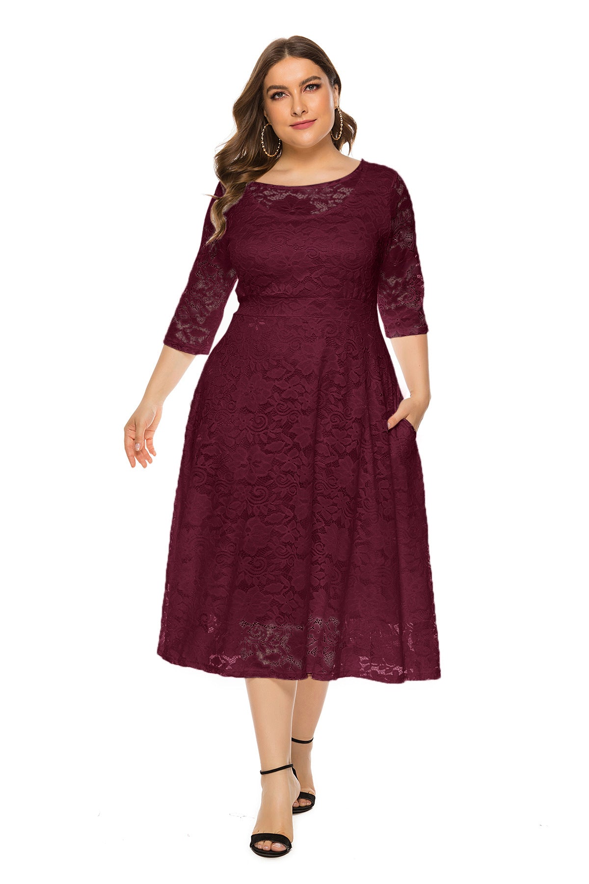 Women's Plus Size Cutout Lace Midi Evening Dress
