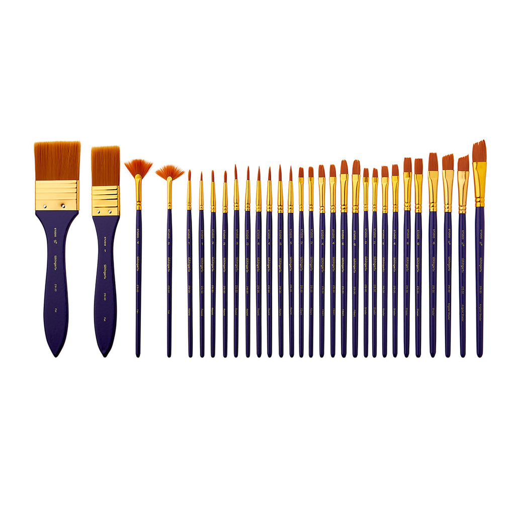 Studio Gold Nylon Acrylic & Watercolor Brush Set, 30 Pieces