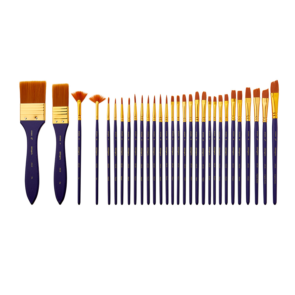 Studio Gold Nylon Acrylic & Watercolor Brush Set, 30 Pieces