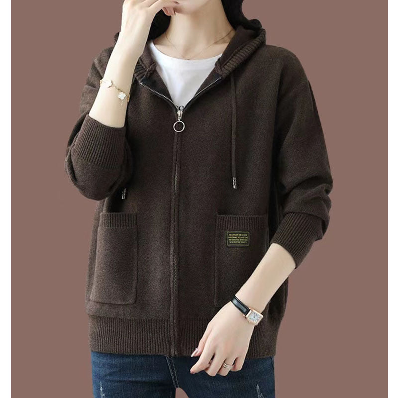 Hooded Zip-Front Knit Jacket