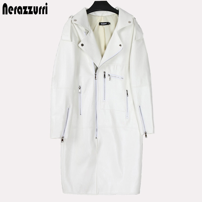 Women's Oversized Long Faux-Leather Biker Jacket