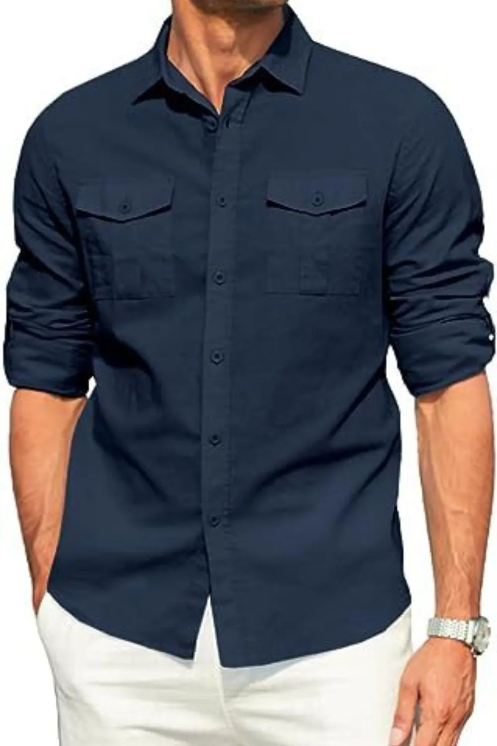 Men's Plus Size Cotton Button-Down Shirt