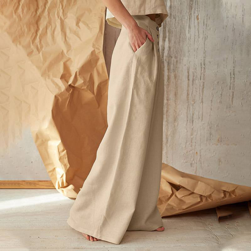Relaxed Cotton-Linen Wide-Leg Pants