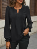 Notched-Neck Ruffle-Sleeve Blouse