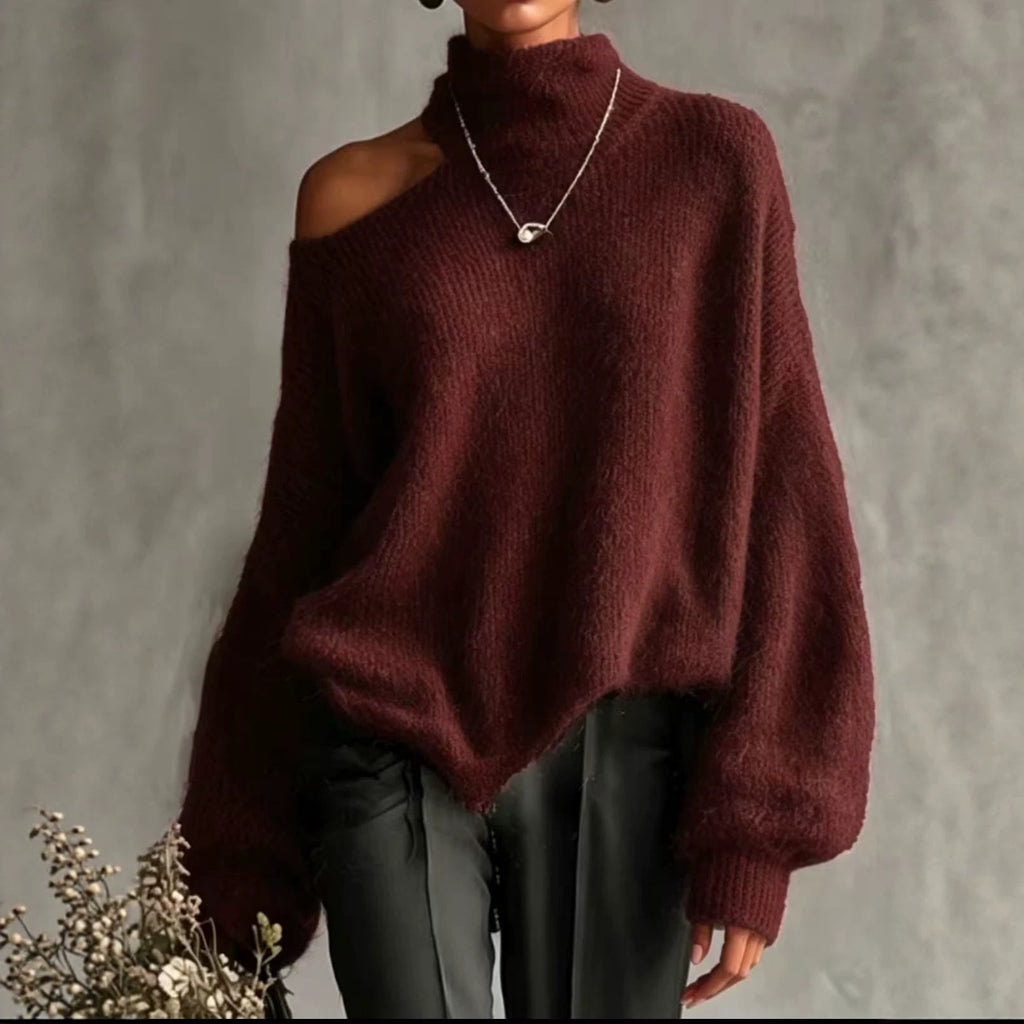 High-Neck Knit Pullover Sweater
