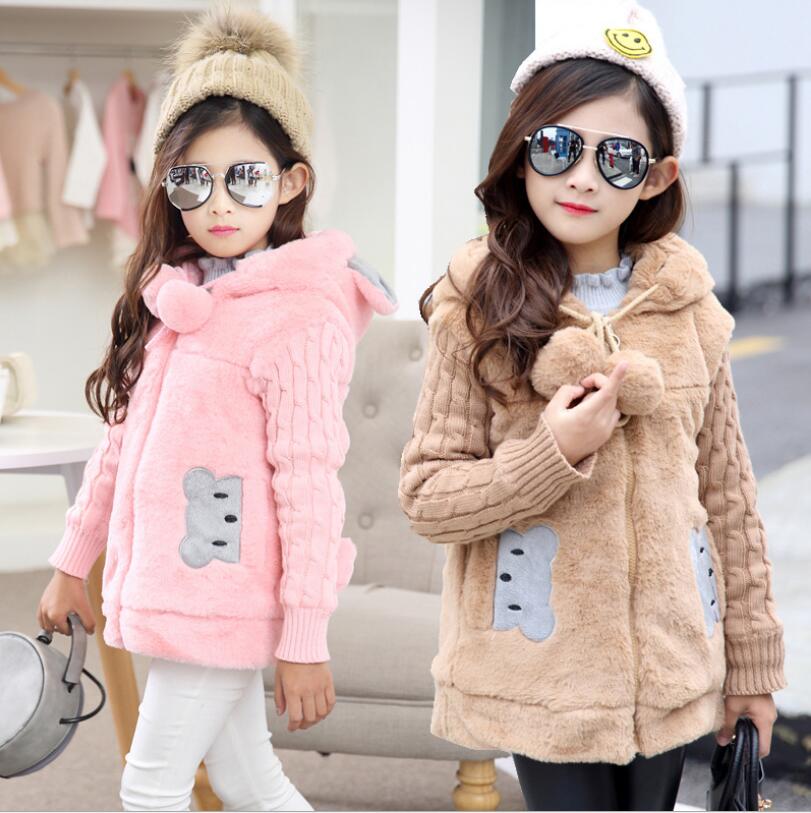 Girls’ Bear Faux-Fur Fleece Coat