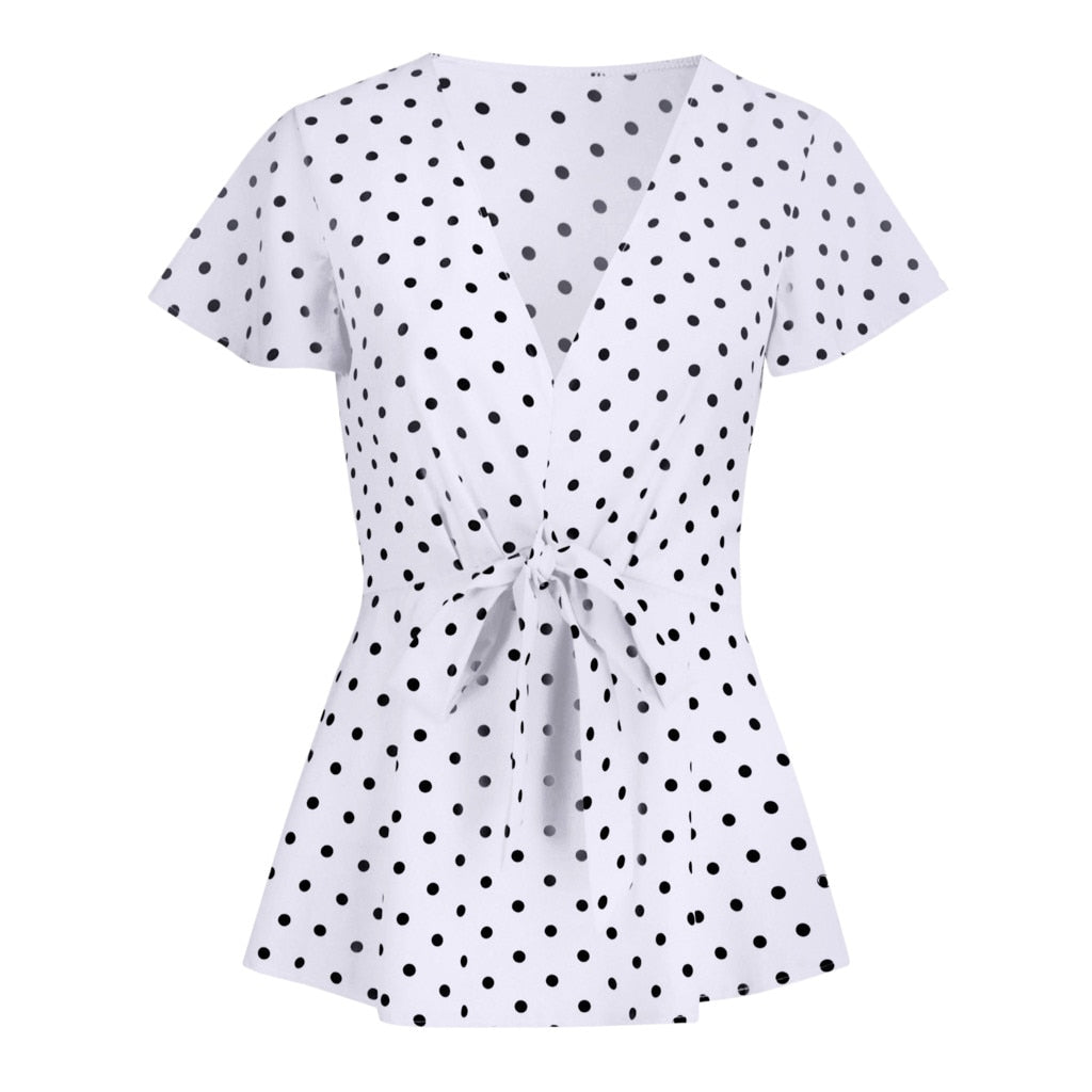 Women's Plus Size Polka-Dot Tie-Front Chiffon Blouse