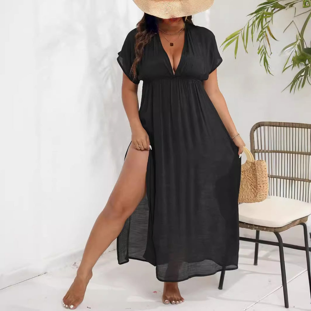 Women's Plus Size Split-Hem Fitted-Waist Maxi Dress