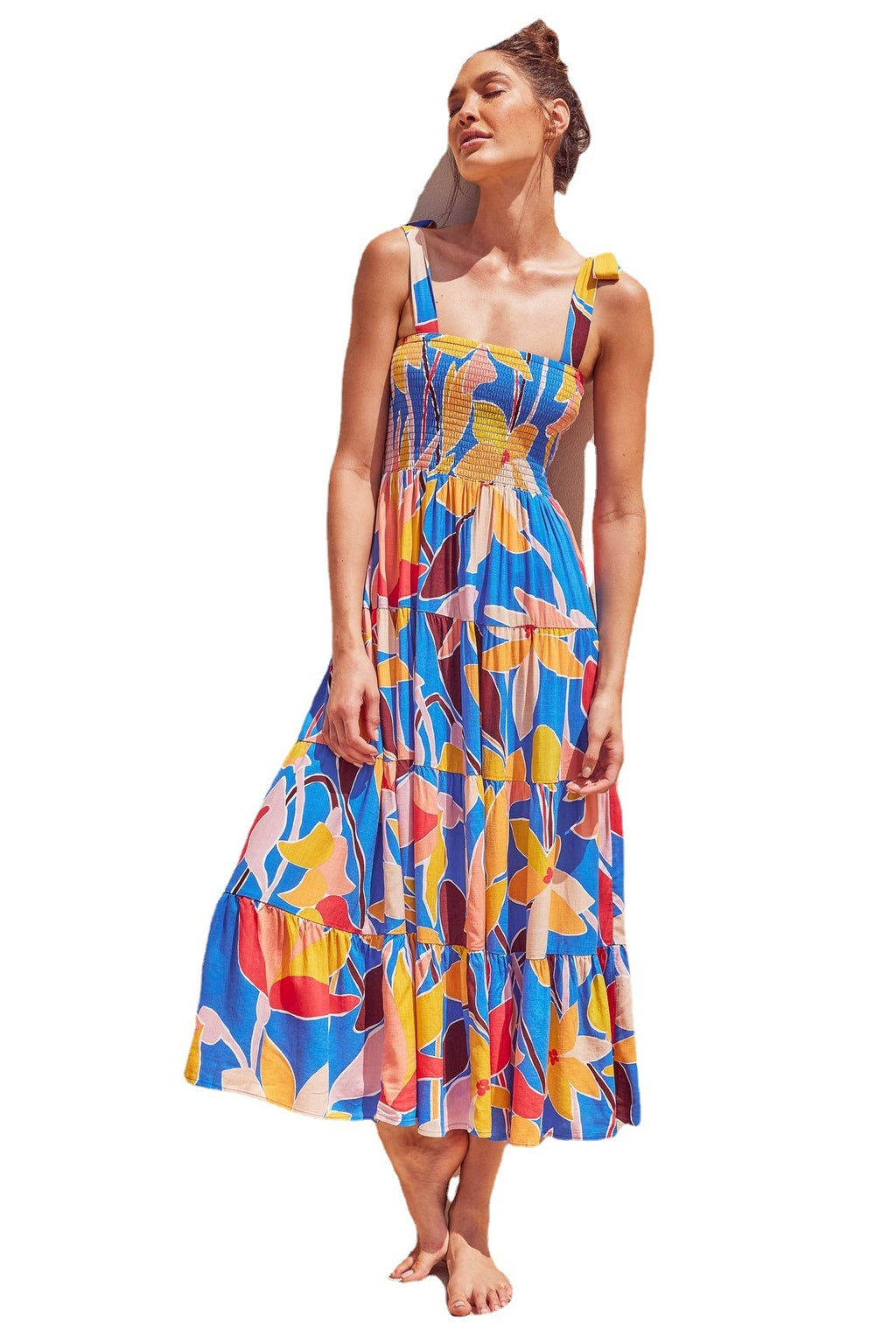 Printed High-Waist Pleated Maxi Dress