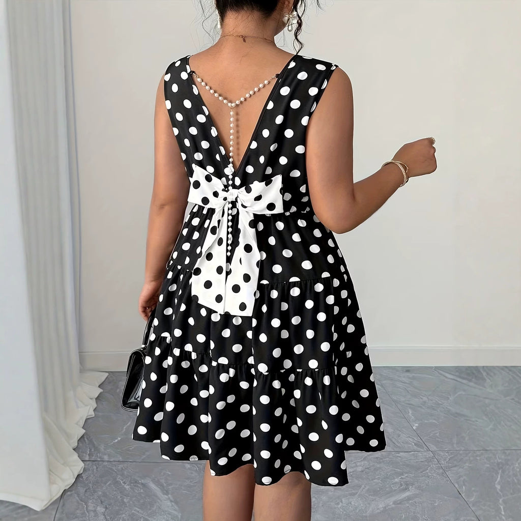 Women's Plus Size Polka-Dot Colorblock Print Dress