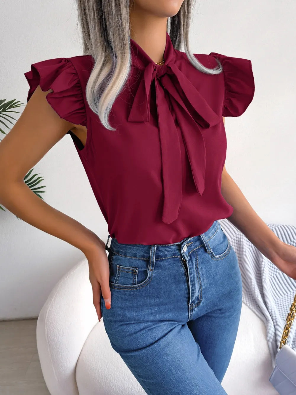 Women's Tie-Neck Cap-Sleeve Blouse